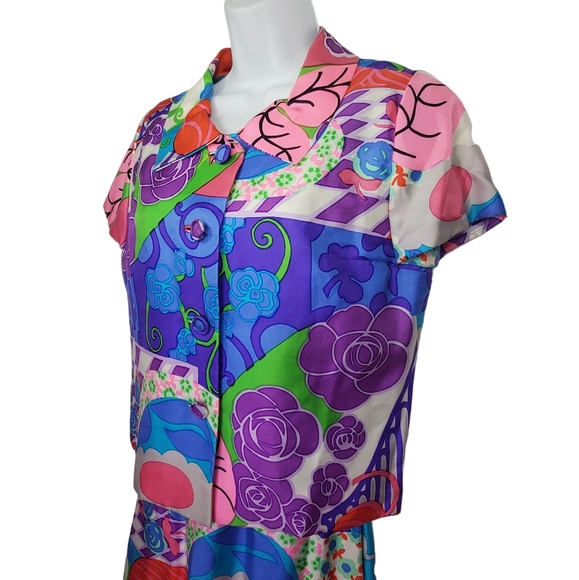 Vintage 1960s B.H. WRAGGE Psychedelic Mod Pop Art Print Skirt Set Suit Sz S - Picture 3 of 11